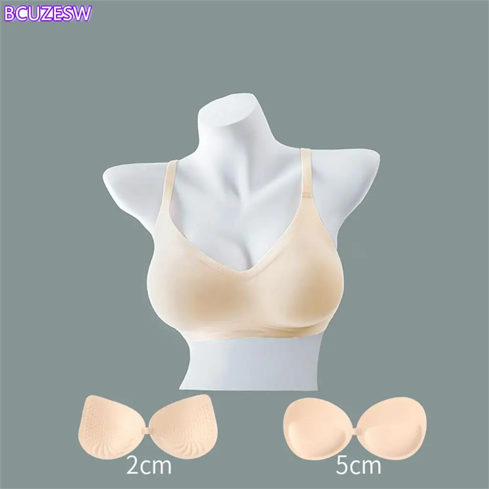 5cm/2cm Thickened Steamed Bun Fixed Cup Integrated External Expansion Underwear Women\'s Flat Chest Small Chest Gathered Big Bra