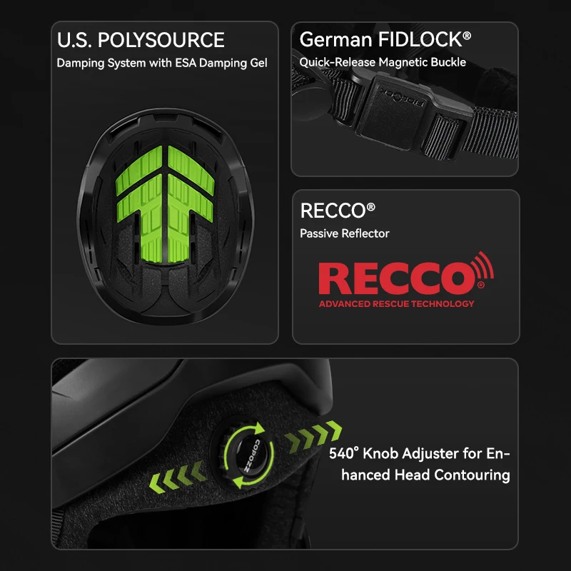 หมวกกันน็อคสกีสำหรับผู้ใหญ่ COPOZZ สำหรับฤดูหนาว ป้องกันการกระแทก ระบบช่วยเหลือตำแหน่ง REECCO ระบายอากาศได้ดี สำหรับผู้หญิงและผู้ชาย หมวกนิรภัยสำหรับเล่นสกี