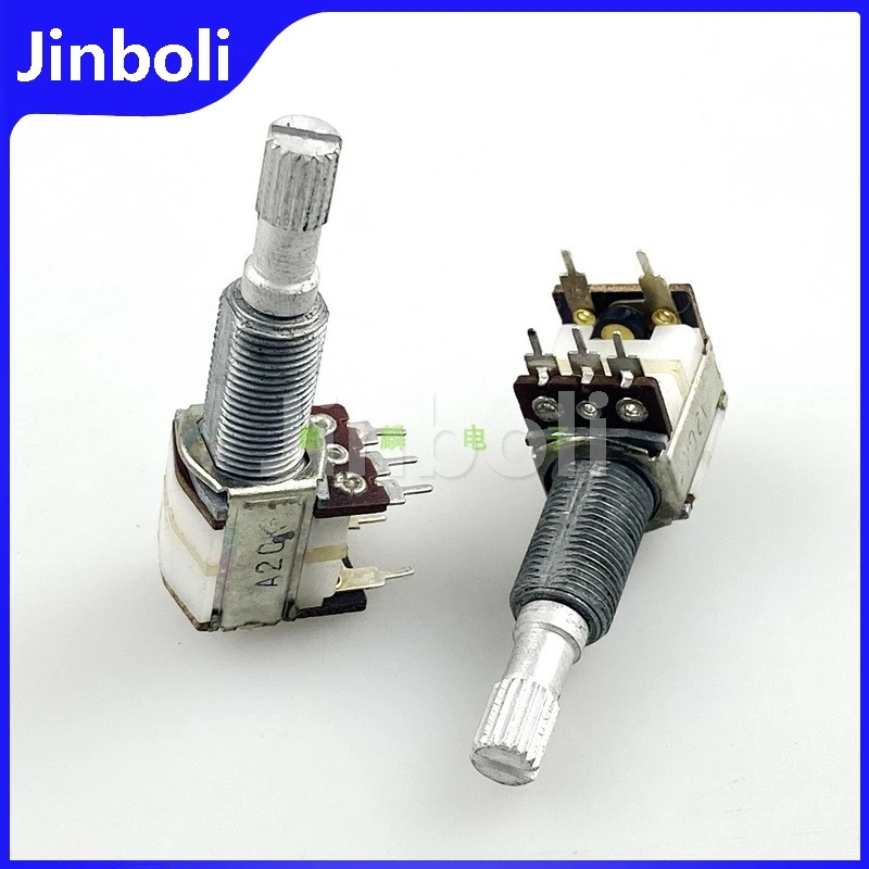 

2 шт., 12 типов, 5 контактов, одиночный A20K, старый автомобильный усилитель, аудиодинамик, переключатель громкости, потенциометр, длина ручки 30 мм