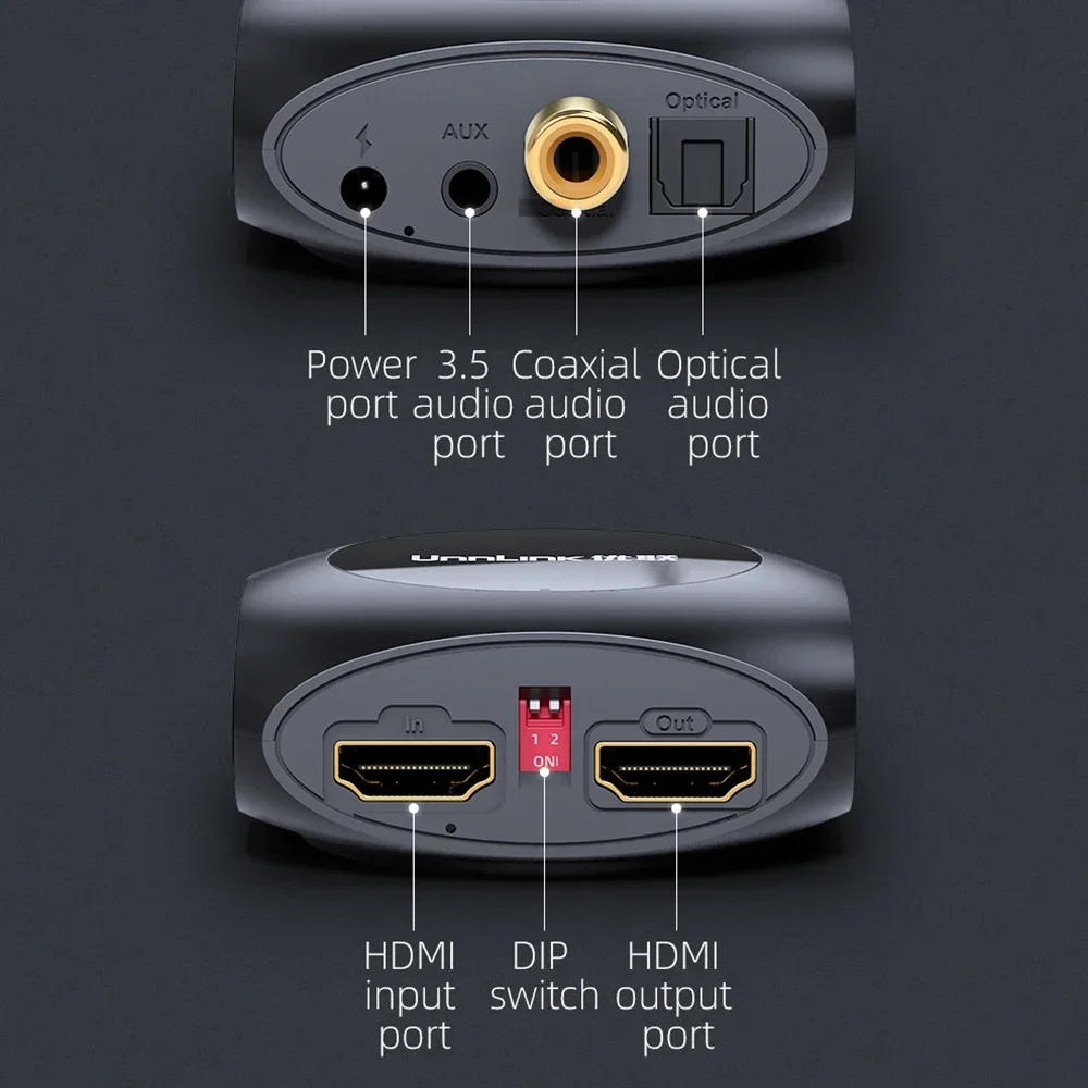 Unnlink HDMI Audio Extractor HDMI to SPDIF Optical Toslink Coaxial 3.5 Aux+4K HDMI Converter for TV box to TV Soundbar Amplifier