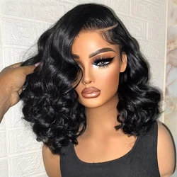 Short Body Wave 13x4 Lace Frontal Bob Wigs 200% Density Brazilian 100% Human Hair Wavy Transparent 4x4 Lace Front Wig 12 14 Inch