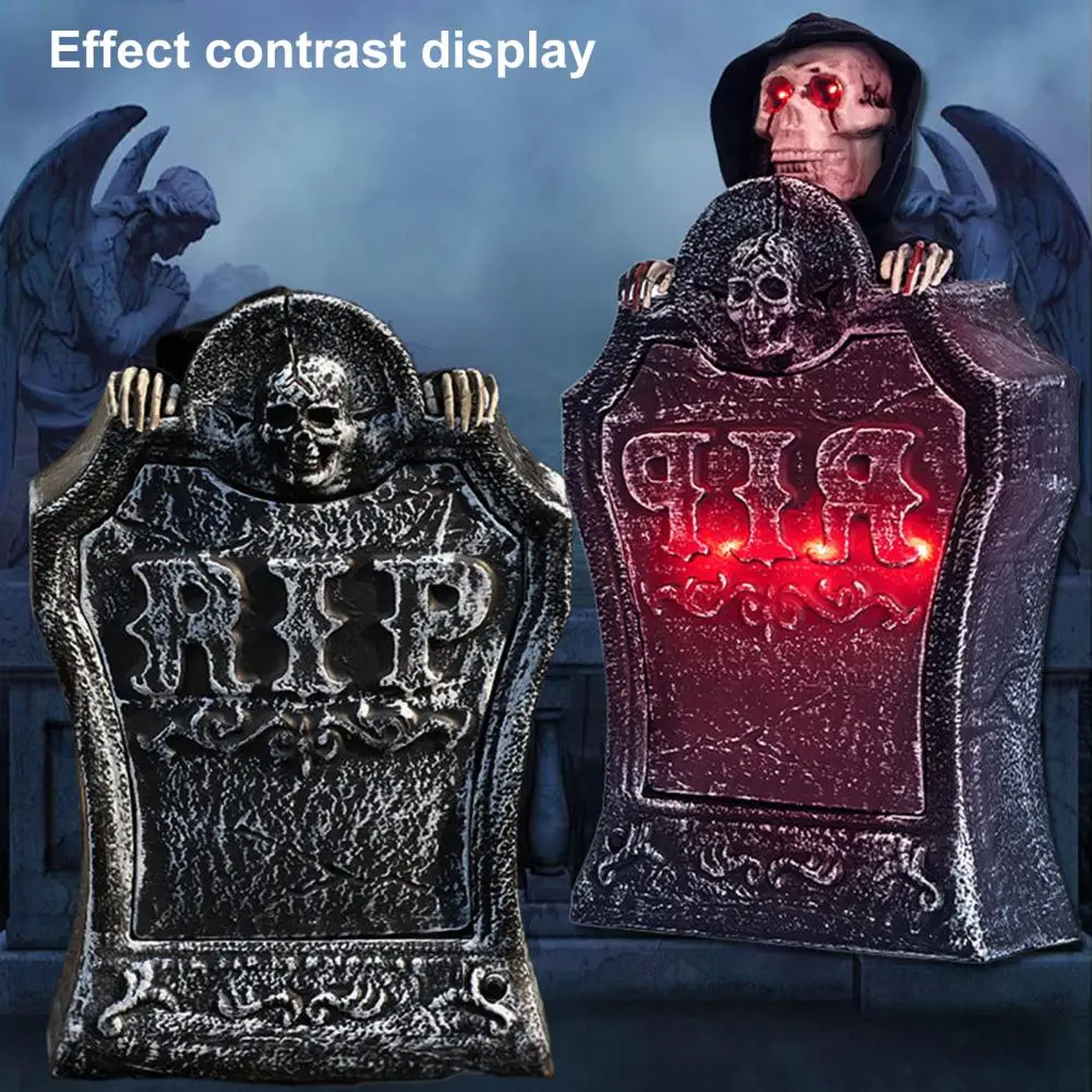 Spooky Skull with Eerie Glow Spooky Halloween Tombstone Decoration with Gravestone Voice Skull Head Realistic Ornament for Party