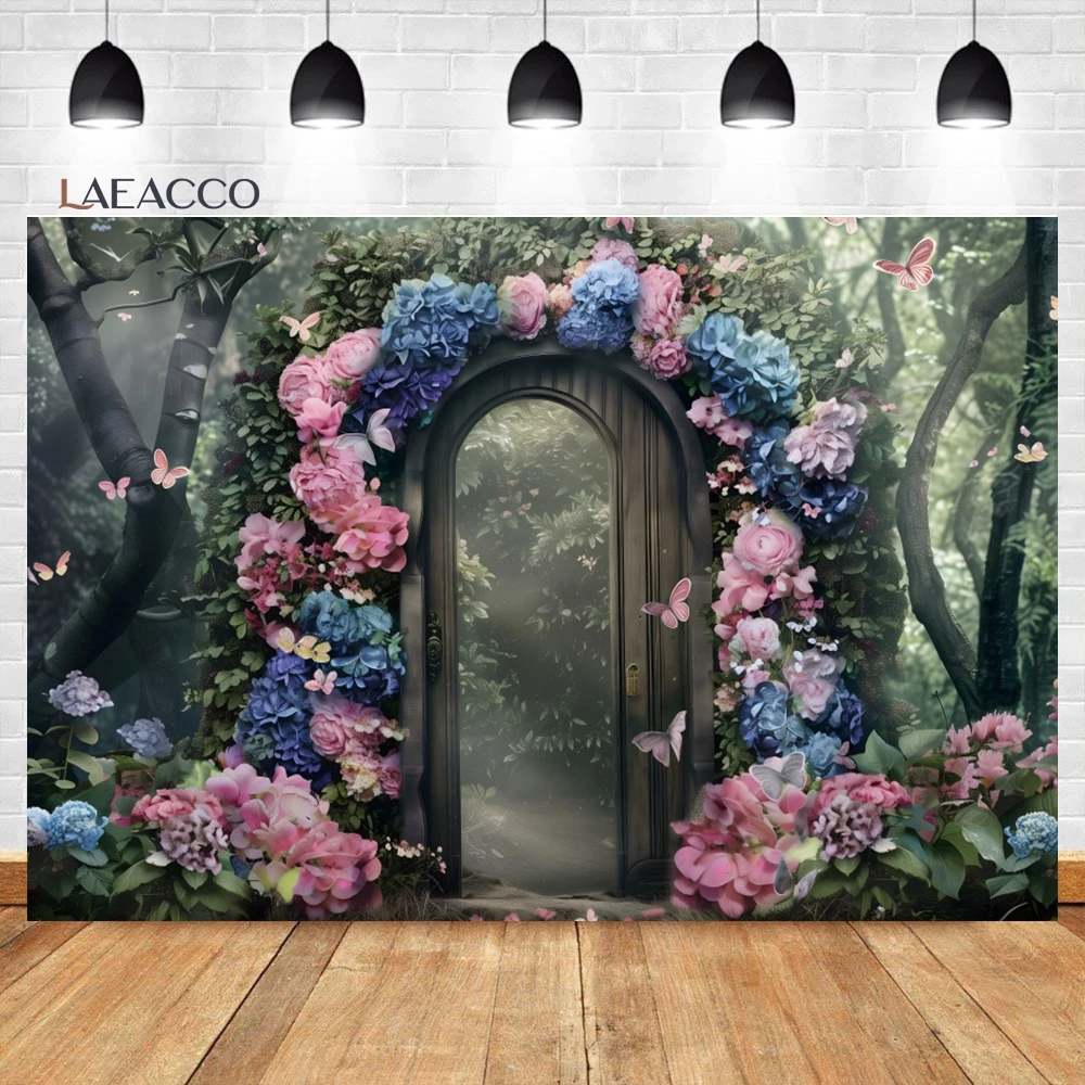 Laeacco Fantasy Forest Garden Backdrop Spring Fairy Flowers Butterfly Girls Birthday Wedding Porttrait Photography Background