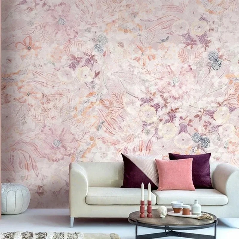 

Modern Pink Geometric Leaf Wall Mural Nordic Hand Painted Wall Art Wallpapers Home Decor Wall Covering for Bedroom Living Room