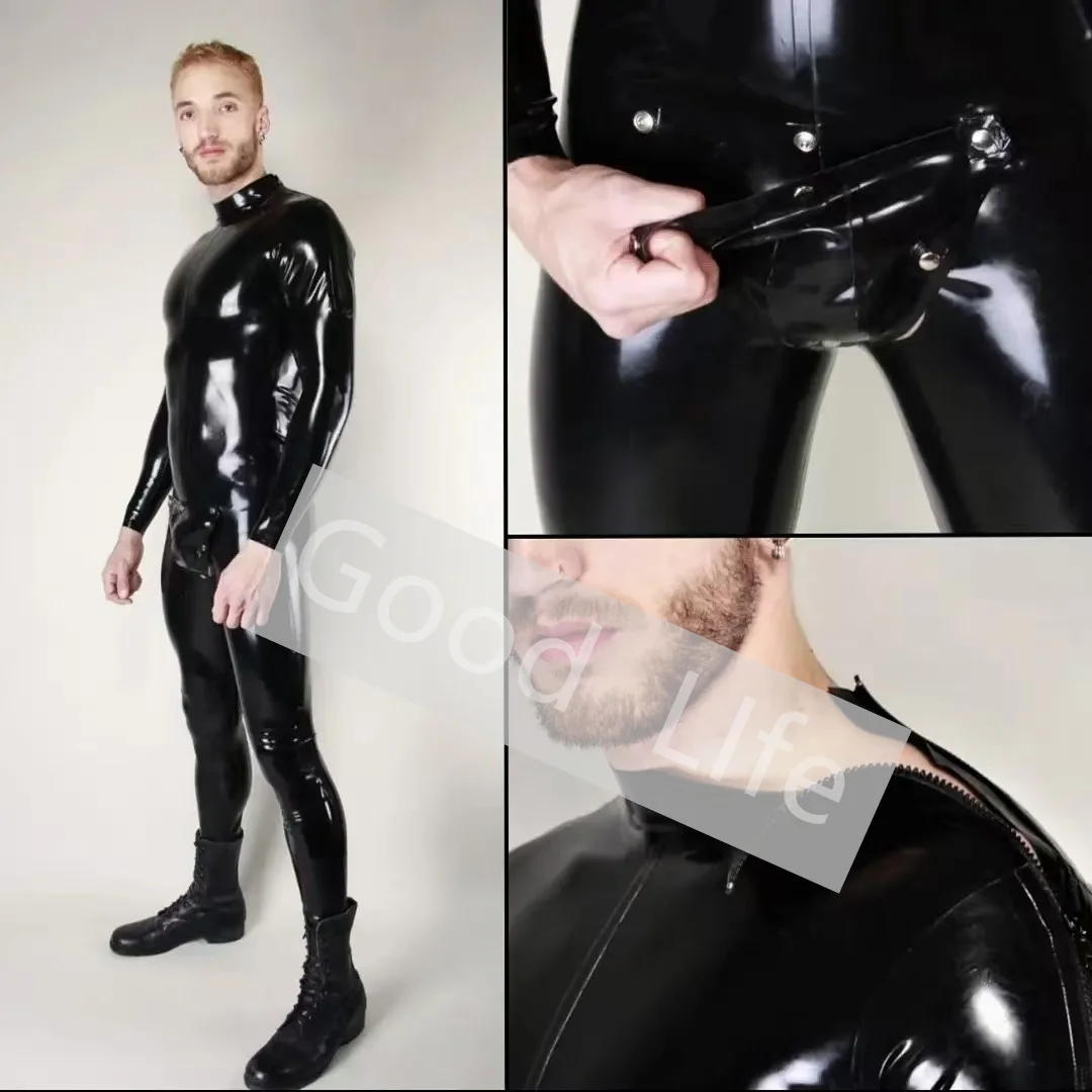 

Мужской сексуальный латексный облегающий комбинезон ручной работы на молнии с двойными плечами, резиновый боди с промежностью, костюм на Хэллоуин