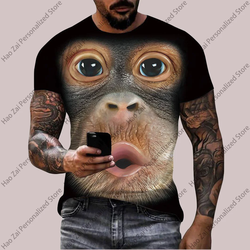 Funny Monkey 3D Printed Adult Round-Neck Short-Sleeve T-Shirt: Loose-fitting Soft Breathable Stylish and Sure to Turn Heads
