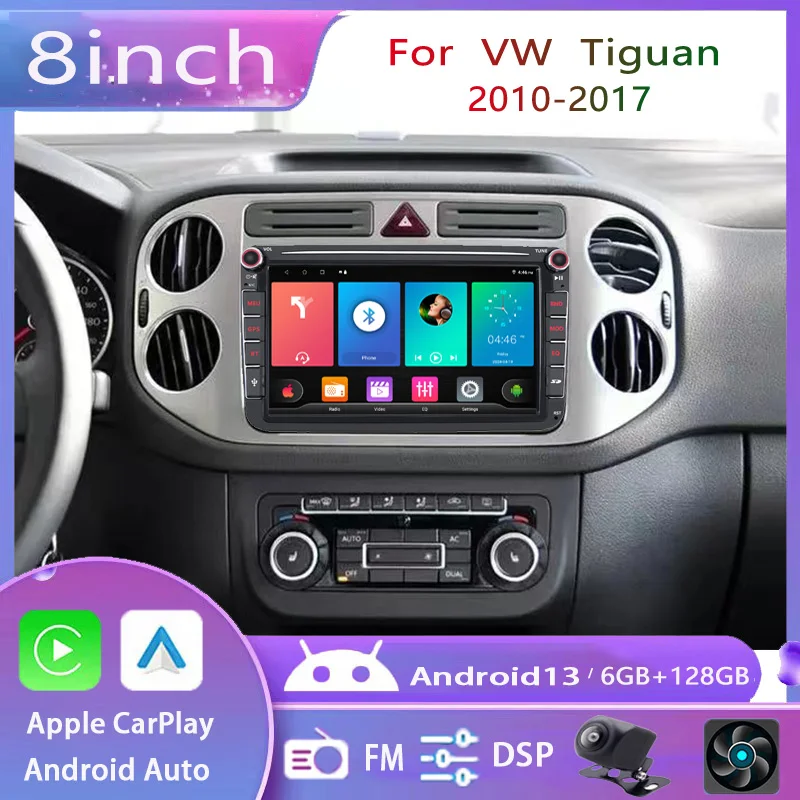 

2 din Car Radio 8” 6+128 HD Autoradio Multimedia Player Car Audio Car Stereo MP5 Bluetooth USB TF FM Camera For VW Tiguan