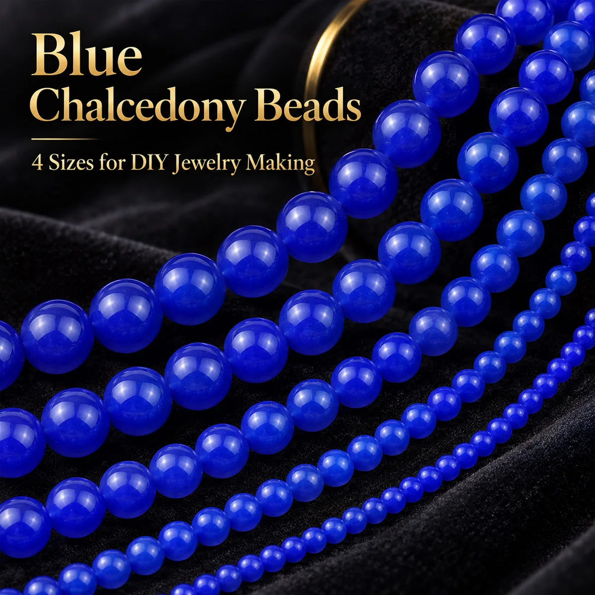 4-10mm 18pcs Stone Half Strand Dark Blue Chalcedony  Spacer Loose Beads For Jewelry Bracelets Necklace Making DIY Accessories