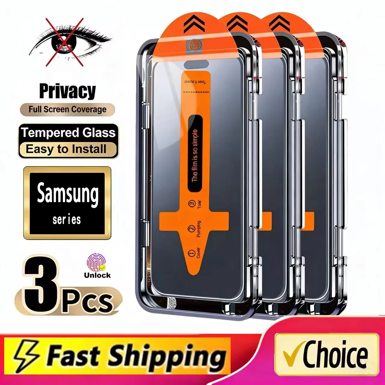1-3PCS Anti-peeping Tempered Glass For Samsung S26 S25 S24 S22 S21 Dust Free Easy Install Fingerprint Unlock Screen Protector