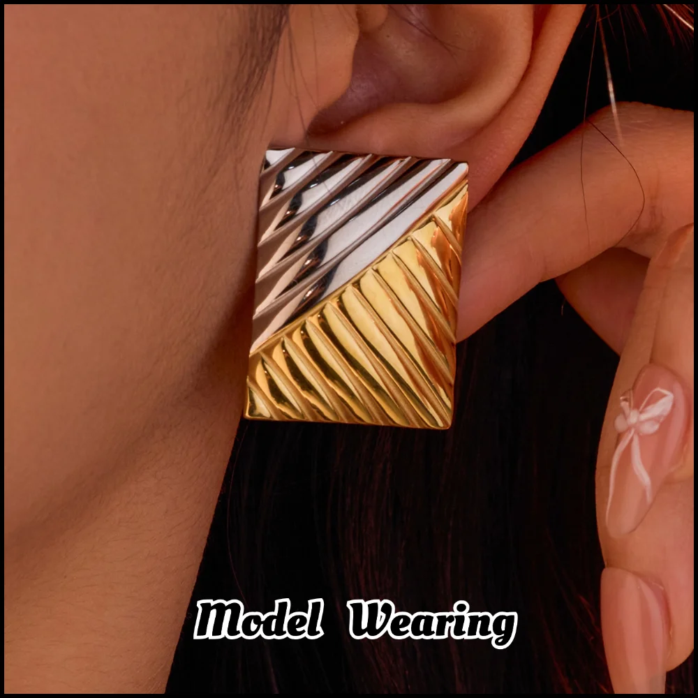 Stainless Steel Earring Geometric Color Block Square Plated 18K Gold Color Trendy Waterproof Jewellery Women's Earing