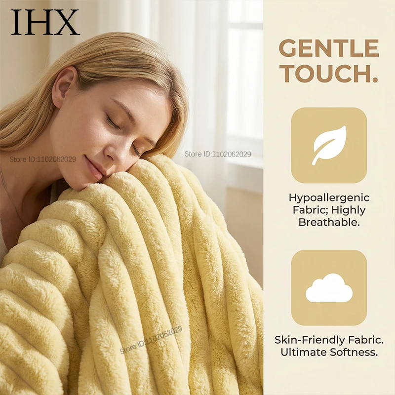 IHX Solid Color Imitation Rabbit Plush Milk Plush Thickened Thermal Leisure Home Blanket Office Nap Blanket, Custom Blanket Size
