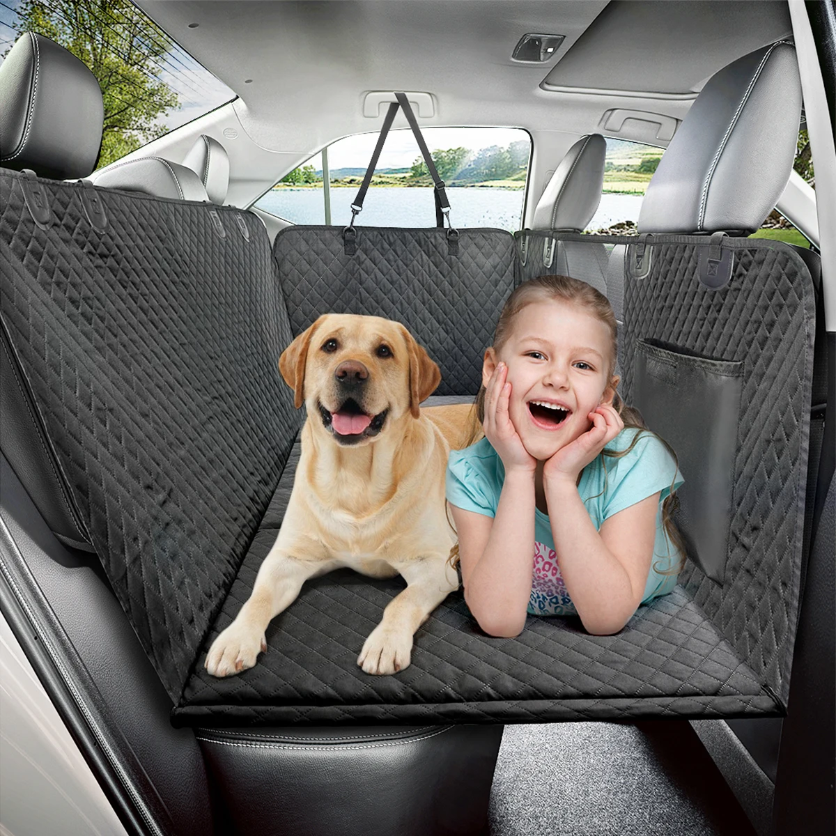 

Dog Car Back Seat Extender Pet Backseat Cover Protector Hammock Carrier Mat Waterproof Seat Safety Cover Hard Bottom for Dogs