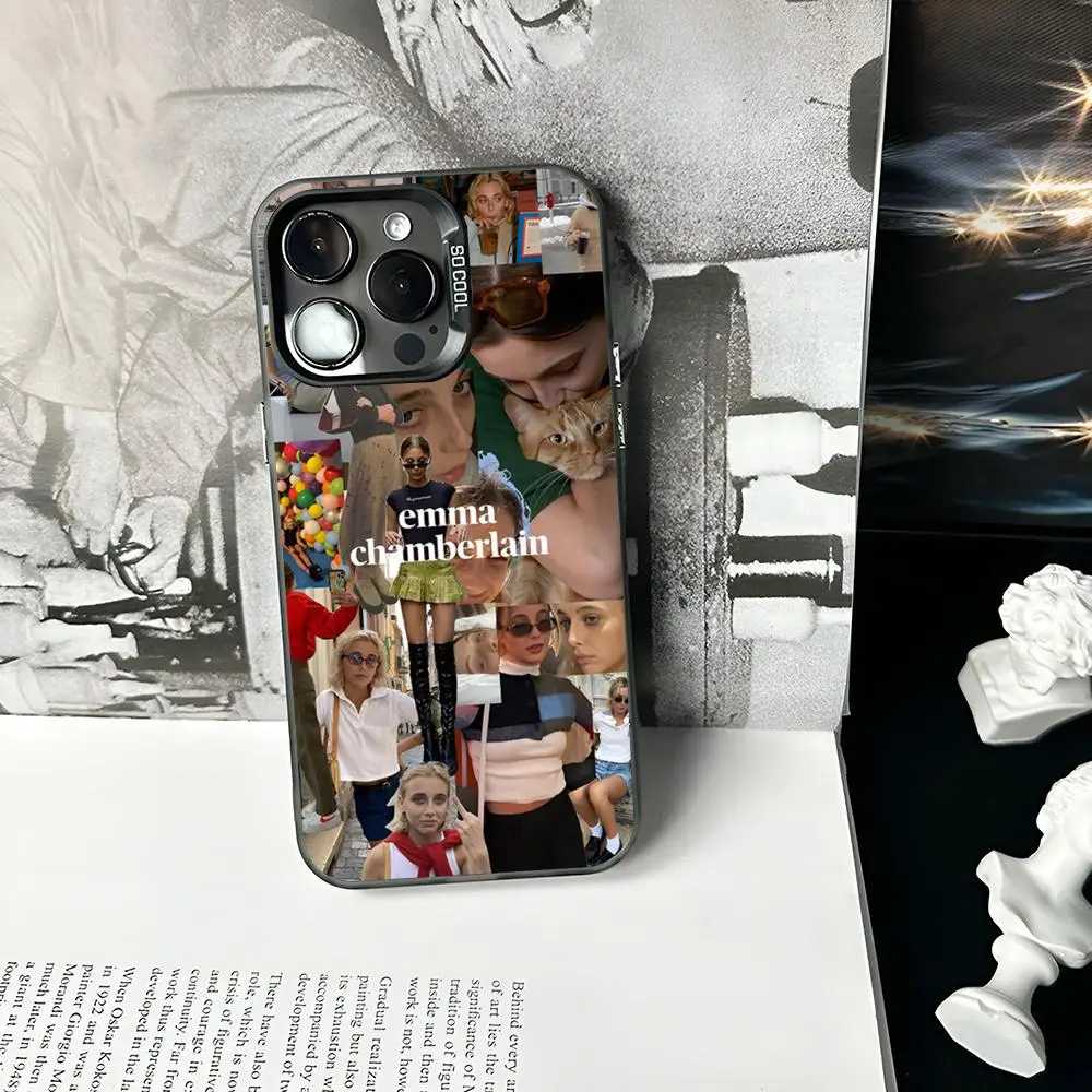 EmmaS ChamberlainS جراب هاتف ماتي ملون فضي لهاتف آيفون 16 15 14 13 12 11 Pro Max Plus XS X غطاء صلب مقاوم للصدمات