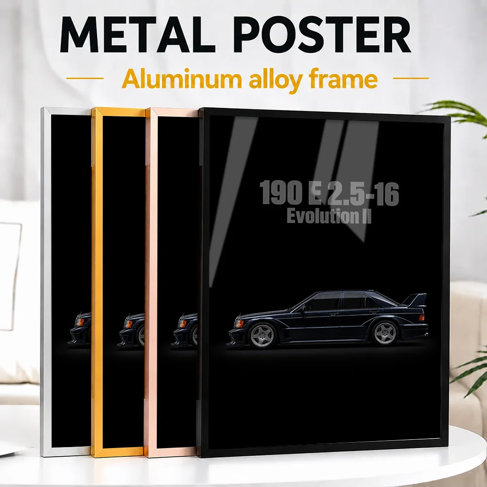 Allemagne 190 E 2.5-16 Evolution II, impression métallique encadrée de voiture de sport bleu noir métallisé, art mural personnalisé pour salle de sport de course