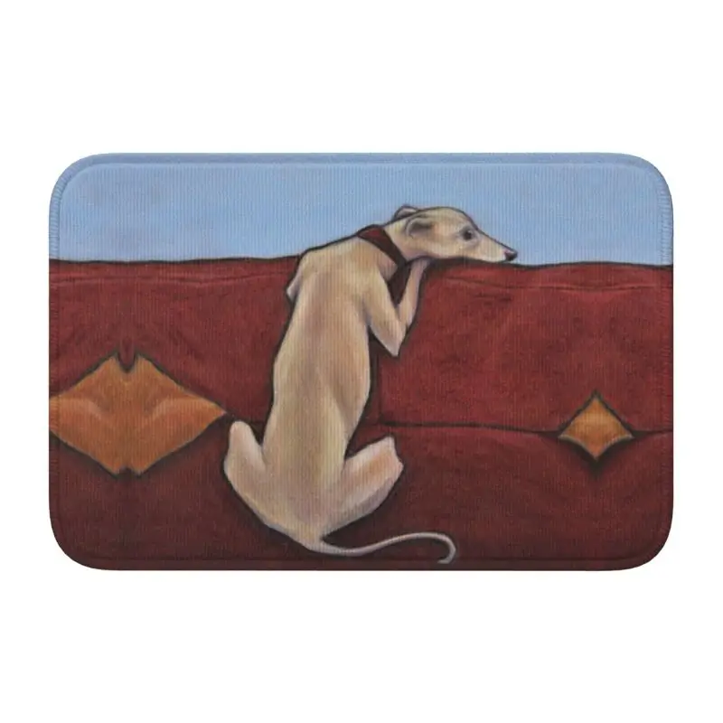 Custom Welcome Whippet Waiting Door Floor Bathroom Kitchen Mat Anti-Slip Greyhound Hound Dog Doormat  Entrance Carpet Rug