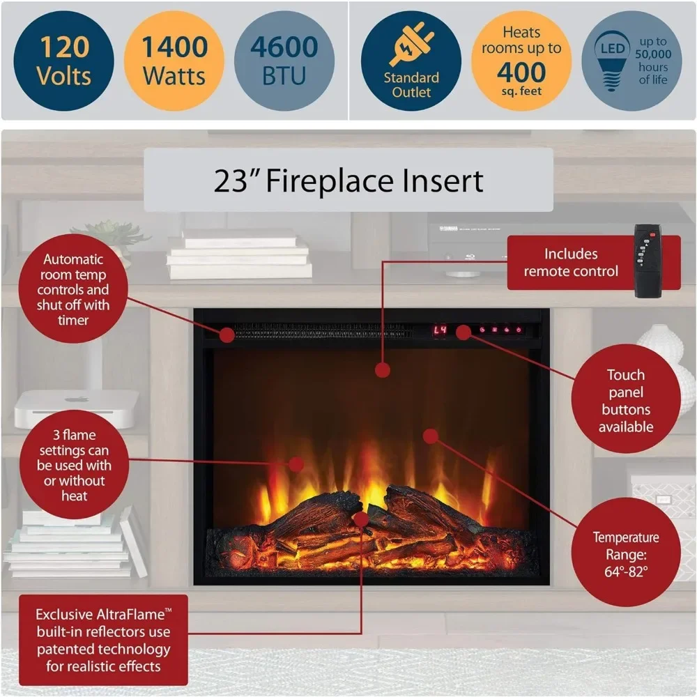 Consola de TV de chimenea eléctrica para televisores de hasta 60 ", chimenea eléctrica doméstica, calentador eléctrico infrarrojo, eficiencia energética