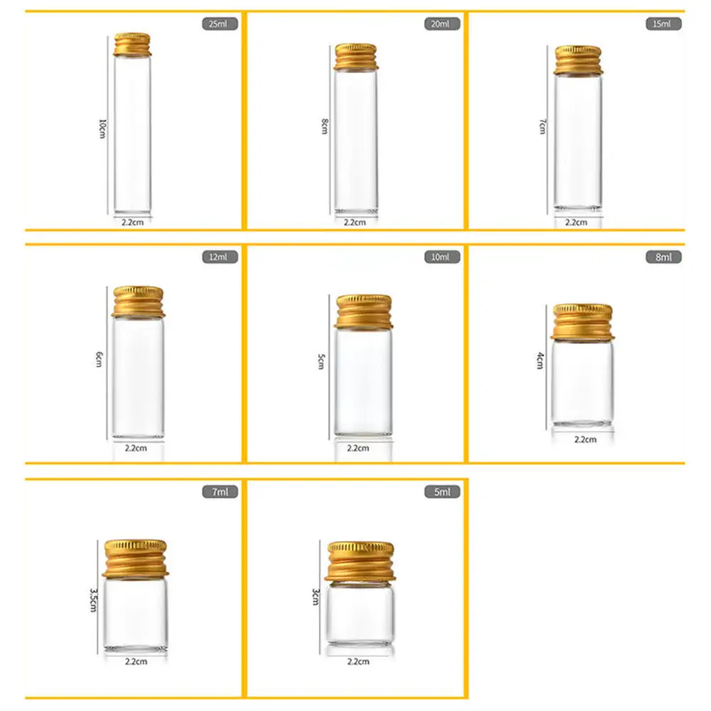 1 Pieces Glass Bottles With Aluminium Lids Small Mini Glass Jars 9 Sizes  5ml/7ml/8ml/10ml/12ml/15ml/20ml/25ml/30ml Refillable