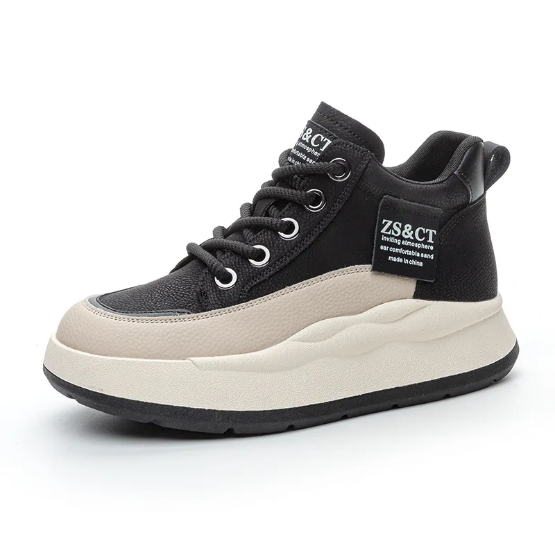 

Женские высокие кроссовки на платформе, весна-осень-зима 2026, новый стиль, увеличивающий рост 6 см, удобная повседневная кожаная обувь