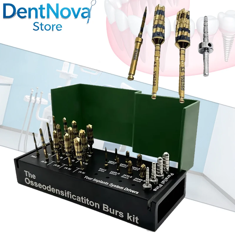24pcs Pieces Dental Osseodensification Burs Kit for Alveolotomy Implant Systems Ridge Expansion and Bone Cutting Tools