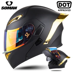 Motorcycle Helmet Men's Full Face Helmet Double Lens Flip Up Helmet Moto Casco Head Protection Motorcycle Equipment DOT Approved