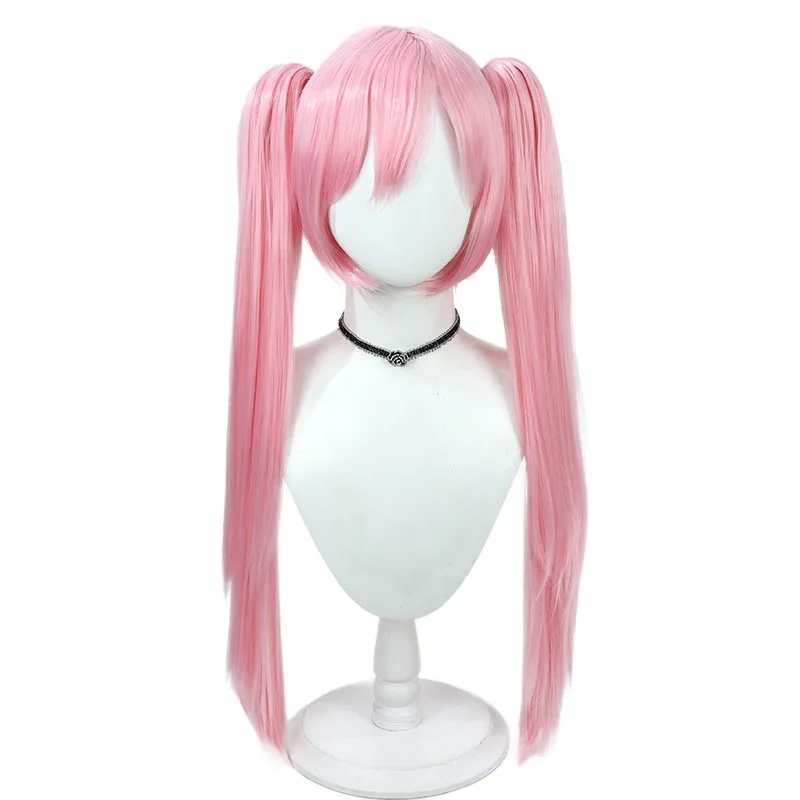 Parrucca Cosplay Quiry 76cm parrucca con doppia coda di cavallo rosa parrucche Anime Cosplay per capelli resistenti al calore + cappuccio per parrucca