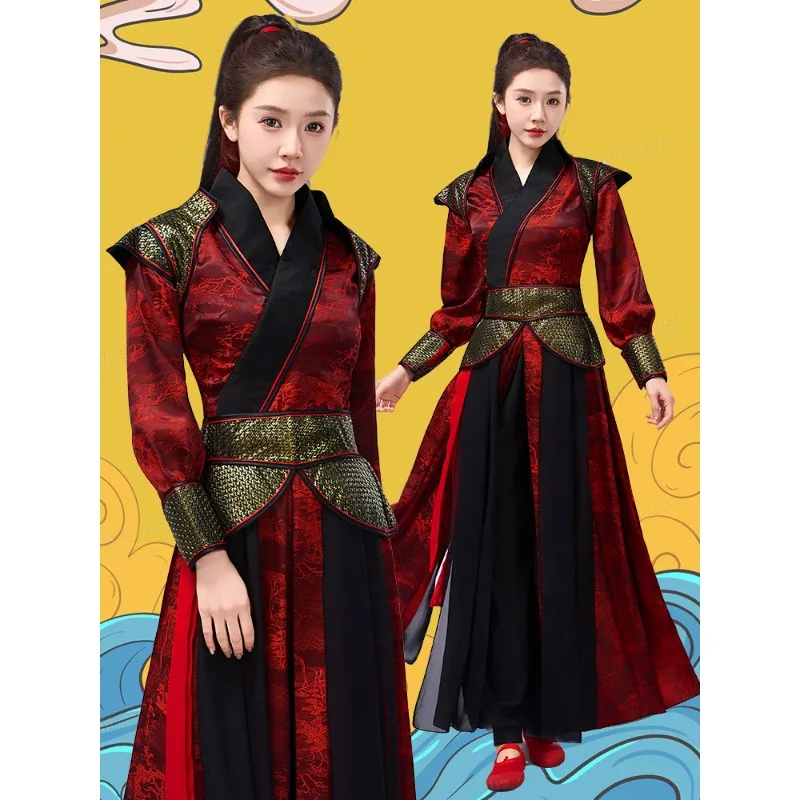 

General Hua Mulan Hanfu ancient dance costume, Chinese style woman swordsman martial arts classical dance costume