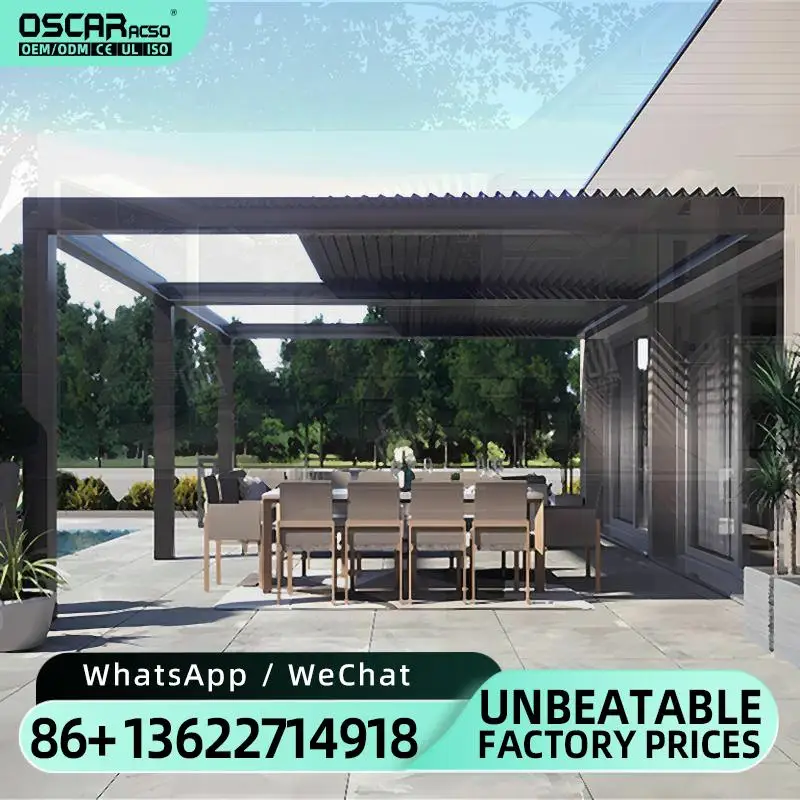 Solar 12X16 Glass Pergolas Aluminum Iron Louver Pergolas for Garden Patio Backyard pergola