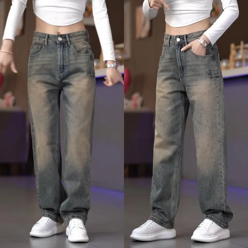 Retro 2025 Men's Denim Pants Loose Wide Leg Casual American Sle Cotton Long Trousers Faionable Urban Multi-ket Jeans