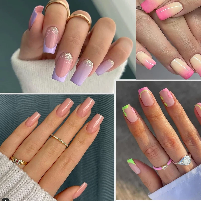 Quadratische Nagelspitzen, 120 Stück, künstliche, vollständige Abdeckung, weiche, klare Gelspitzen, 12 Größen, scharfe Kunstnägel für Nagelverlängerung