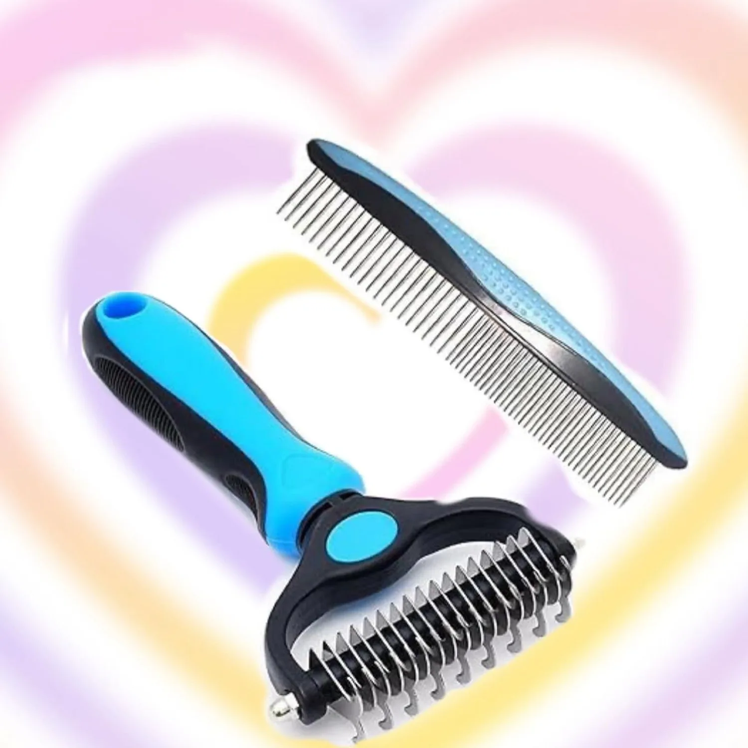 Pet Grooming Brush  Combo, Grooming Brush, Cat Dog Comb for Shedding, 2-Piece Kit,Undercoat