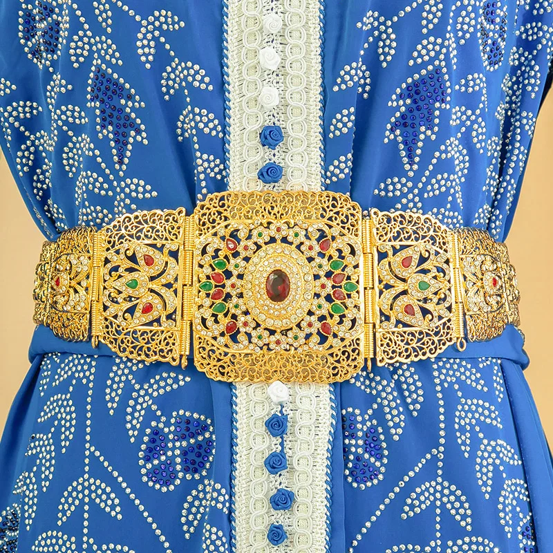 Luxury Arab Caftan Metal Waist Chain For Women Wedding Dress Body Jewelry Gold Color Moroccan Belt Adjustable Length