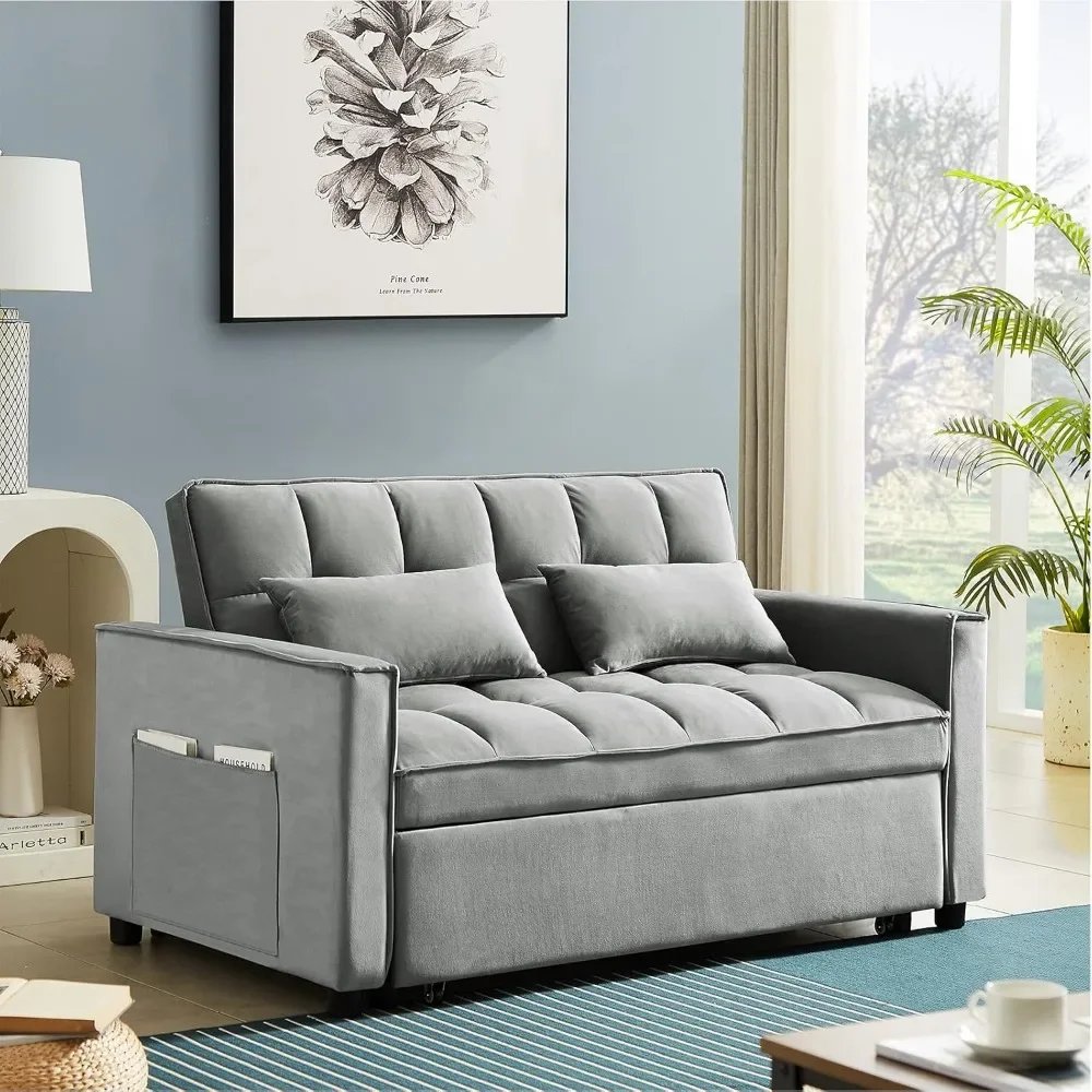 Rozkładana sofa 3 w 1, nowoczesna aksamitna kanapa Futon z łóżkiem Pullout, mała sofa wypoczynkowa