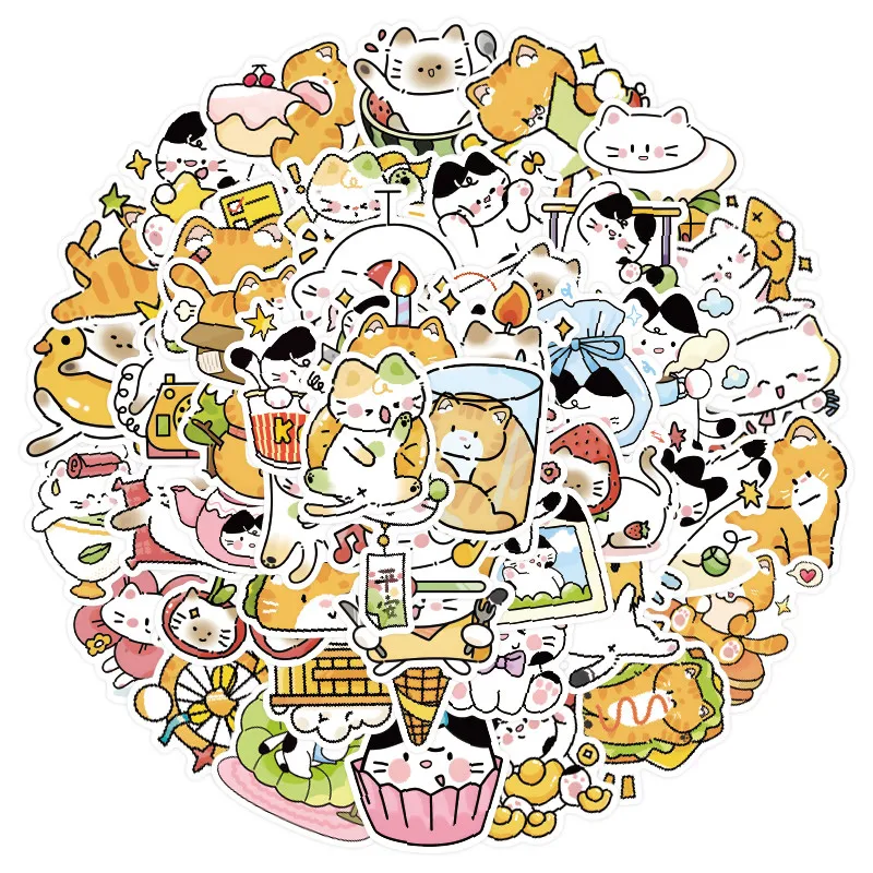 100PCS Hand Drawn Daily Life of Cats Graffiti Stickers for Bicycle Hand Account Pencil Case Decals RecordingYourLife Store