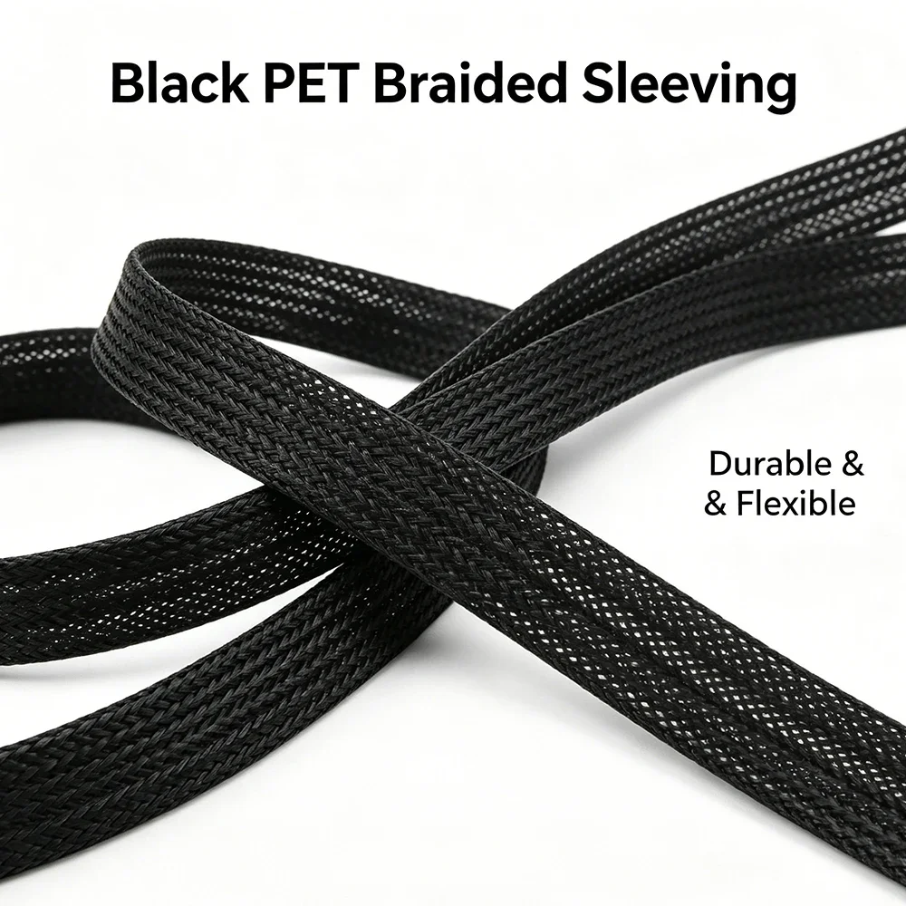 5M/10M Flexible PET Braided Cable Sleeve Black ID 2mm~100mm Expandable Wire Protection Wrap Sheath Protecting wires from bites