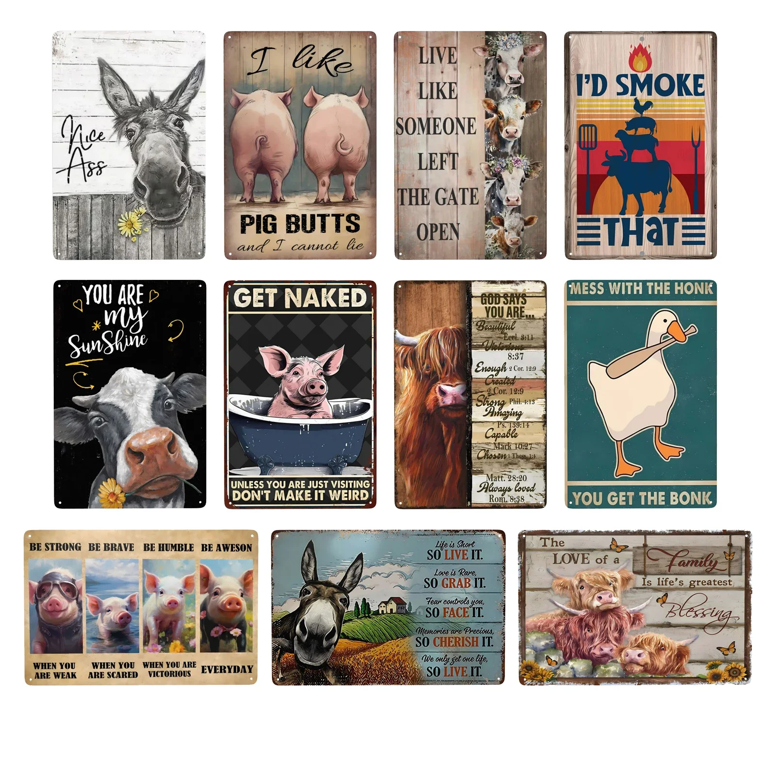 Винтажный металлический знак с изображением сельскохозяйственных животных, горная корова, свинья, дизайн