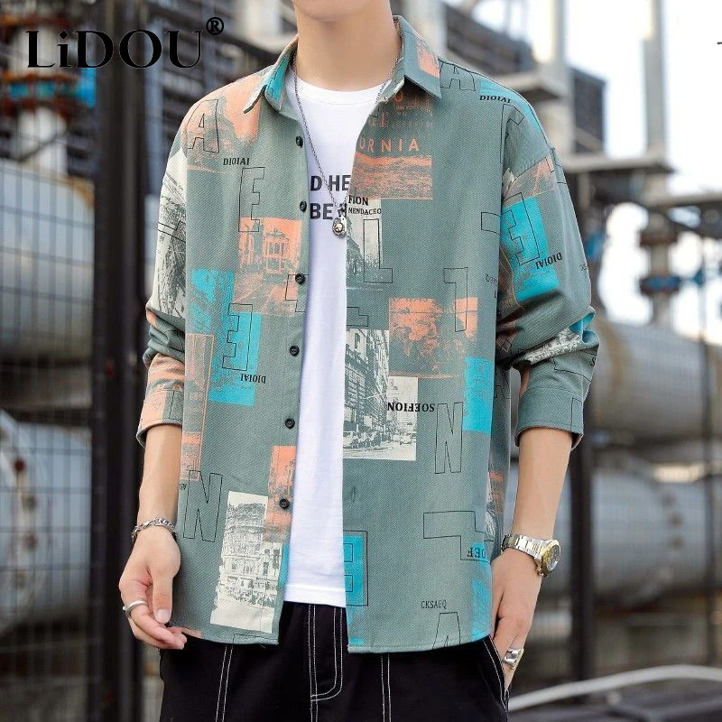 Blusa de manga larga holgada para hombre, camisa informal con estampado de letras Y2K, combina con todo, ropa de calle de tendencia coreana, Otoño e Invierno