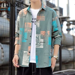 Autumn Winter Print Fashion Letter Y2K Blouse Man Long Sleeve Loose Casual All Match Male Shirt Korean Trend Streetwear Clothes