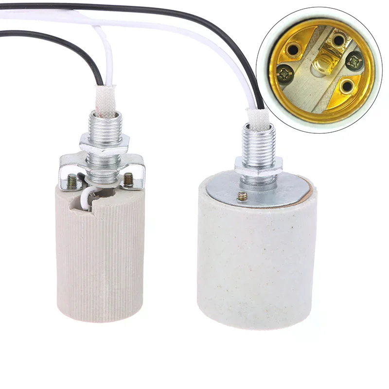 1Pcs LED Light Ceramic Screw Heat Resistant Adapter Home Use Socket Round For E14 Bulb Base E27 Lamp Holder With Cable