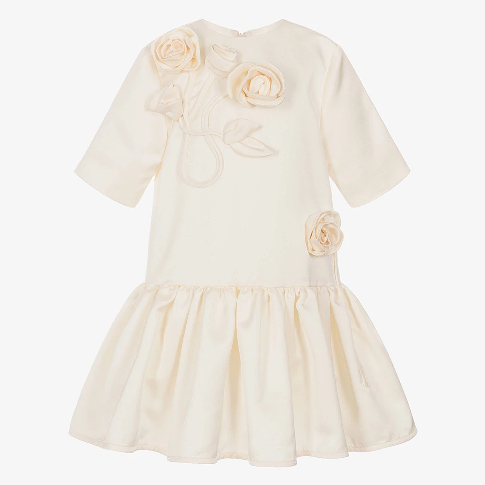 

Customized Modern Party Dresses for Girls Knee Length O Neck Girl's Party Gowns Short Sleeves 3D Flowers Child's Birthday Dress