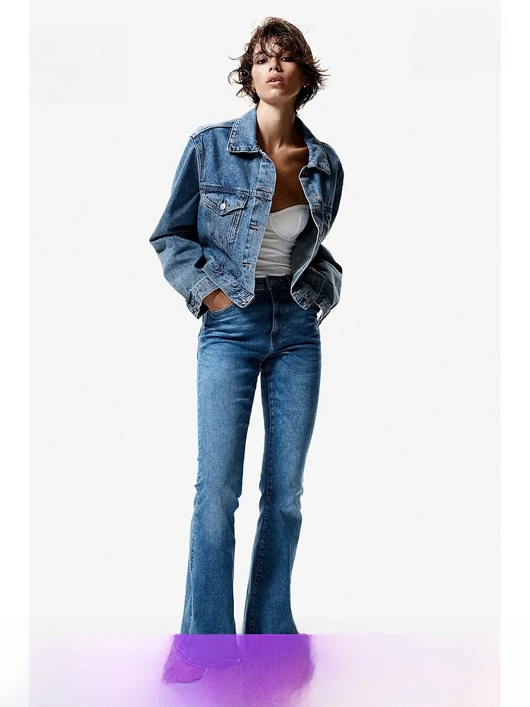 

High Waist Comfortable Elastic Slim Fit Faionable Long Jeans Women's Denim Pants Spring Season H&M Cotton Polyester Blend
