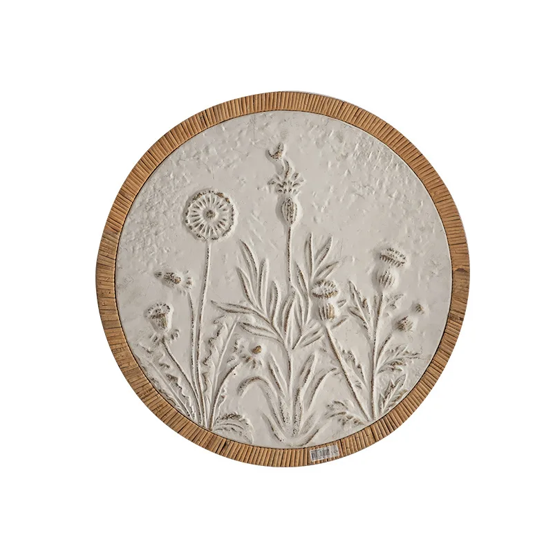 

Creative round wall wood decoration mural, Nordic ins style bed and breakfast restaurant white relief wall hanging