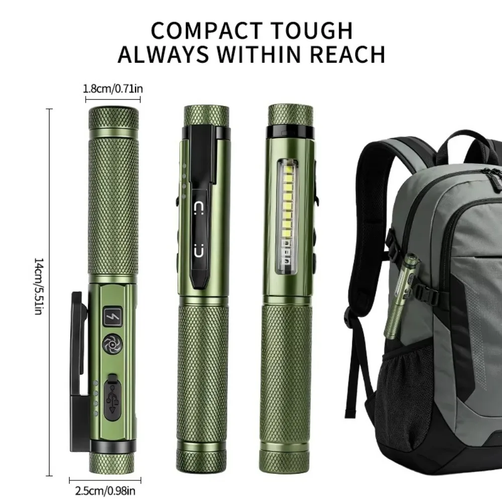 800 Lumen Multi Functional XPG+COB Pen Clip Flashlight with Clip 10Modes Pocket UV Penlight for Outdoor Hiking Repair Lamp