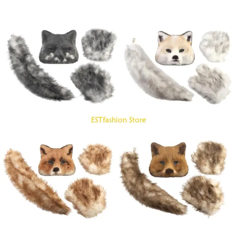 

Y5GC Foxes Costumes Cosplay Foxes Mask Cats Half Face Mask Foxes Tail Gloves Halloween Animal Fancy Costume Accessories