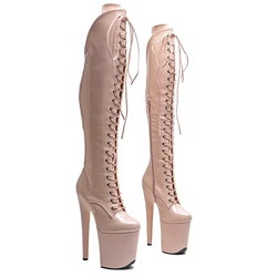 Leecabe zapatos de baile en barra superior de PU brillante de serpiente, botas de plataforma de tacón alto, botas de Pole Dance, 20CM/8 pulgadas