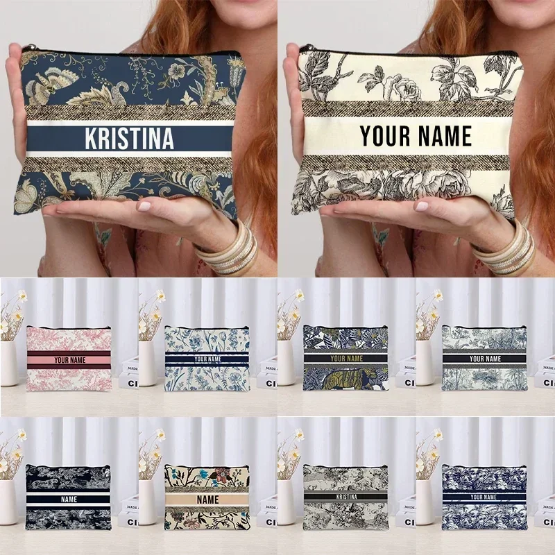 Custom Name Travel Cosmetic Organizer Women Office Supplies Storage Pouch Canvas Personalized Gift Makeup Bag Pencil Case Purse