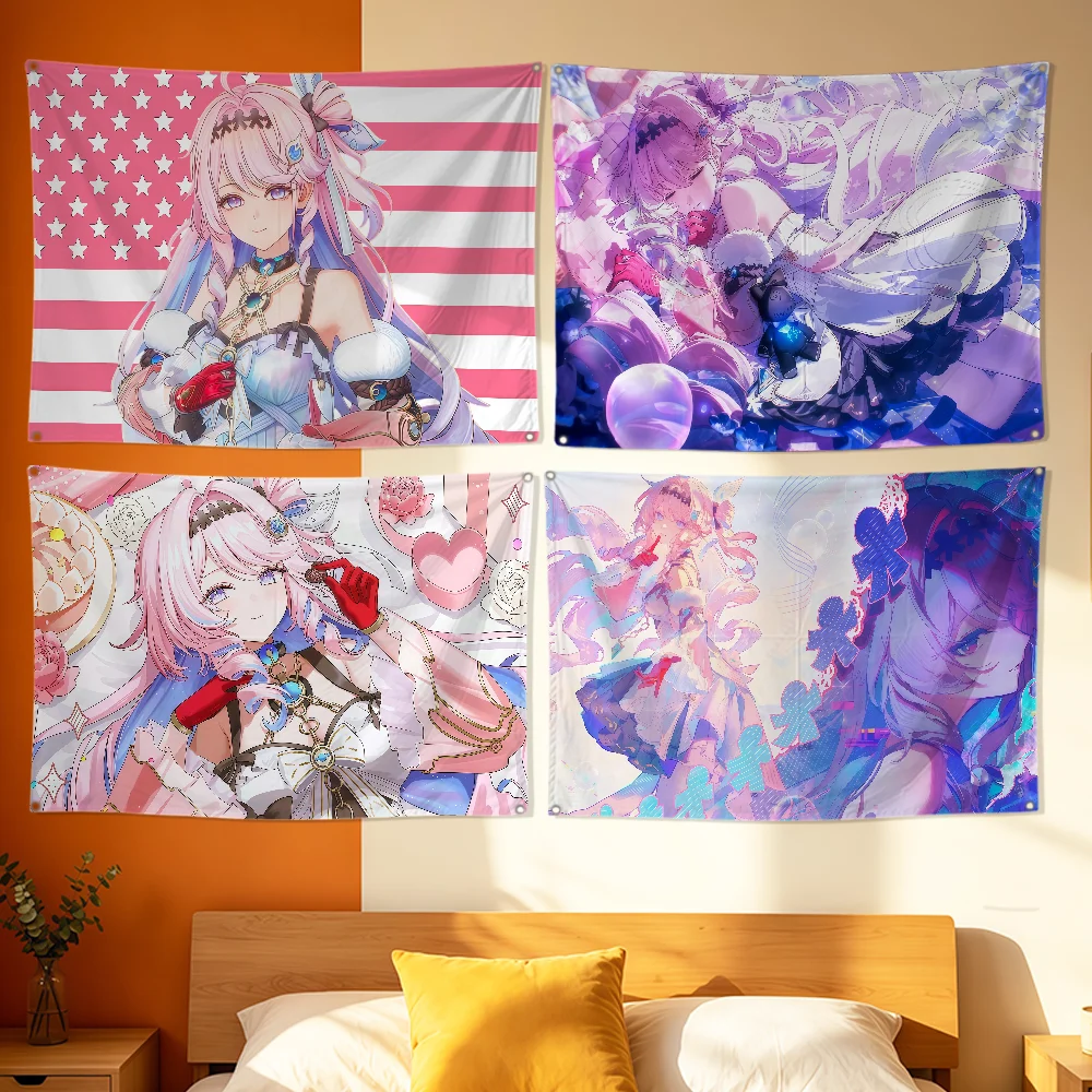 Wuthering Waves Denia Kawaii Flag Polyester Printing Banner For Bedroom Living Bar Garden Garage Wall Art Out Door Decoration
