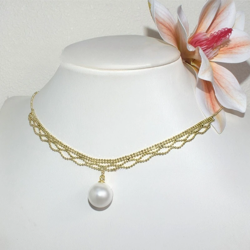 

European and American hot selling simple lace pearl necklace collarbone chain temperament pearl mother of pearl jewelry women