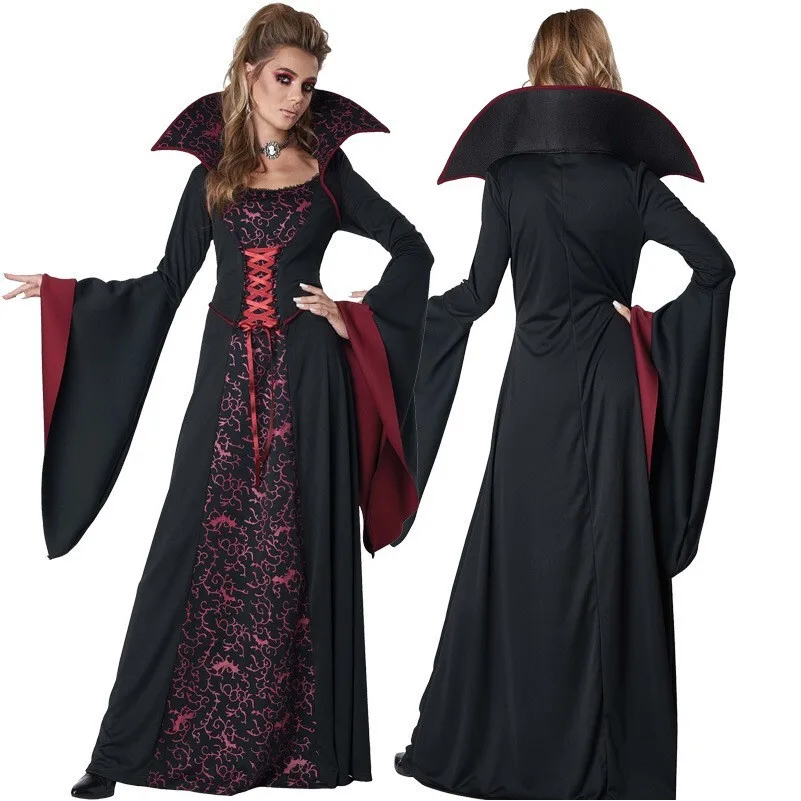 Red Black  Witch Court Costume for Women Halloween Ball Masquerade Cosplay Traditional Chinese Ethnic Stage Performance