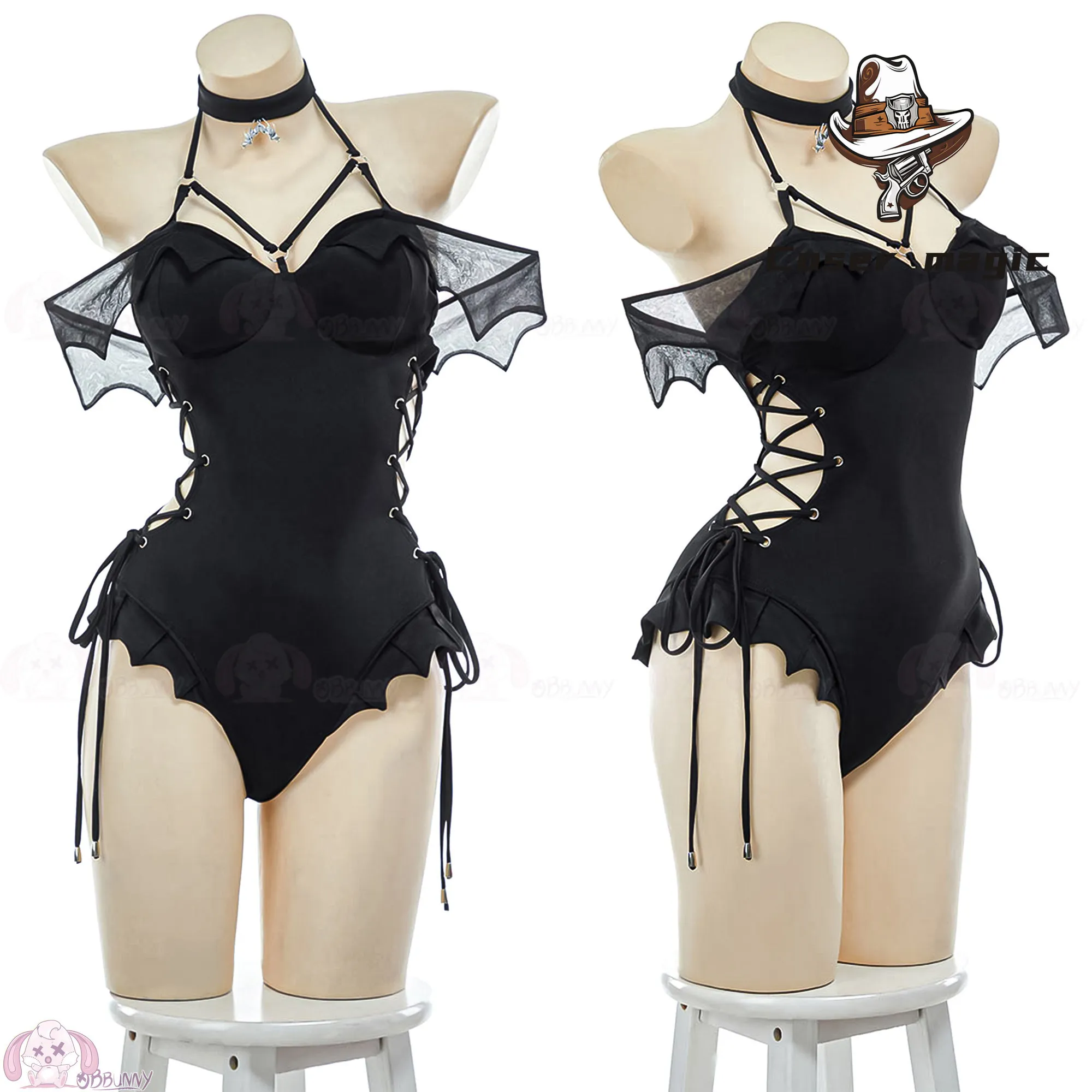 

Черный готический купальник Little Bat с вырезами и завязками на шее, цельный, в темном стиле, для плавания и термальных источников