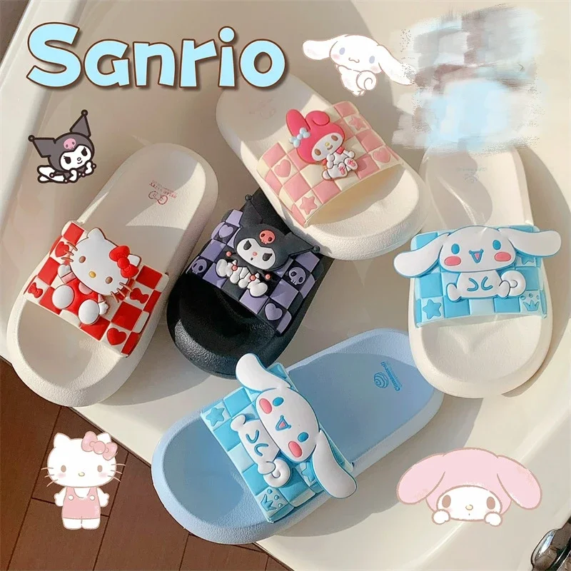 Sanrio Hello Kitty Fashion Slippers Women Korean Style Soft Flat Shoes Y2k Cartoon Kuromi Melody Cinnamoroll Sweet Sandals Gifts